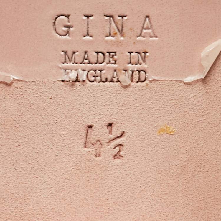 Pre Owned Gina Silver/Pink Crystal Embellished Leather Slides Sandals Size 37.5