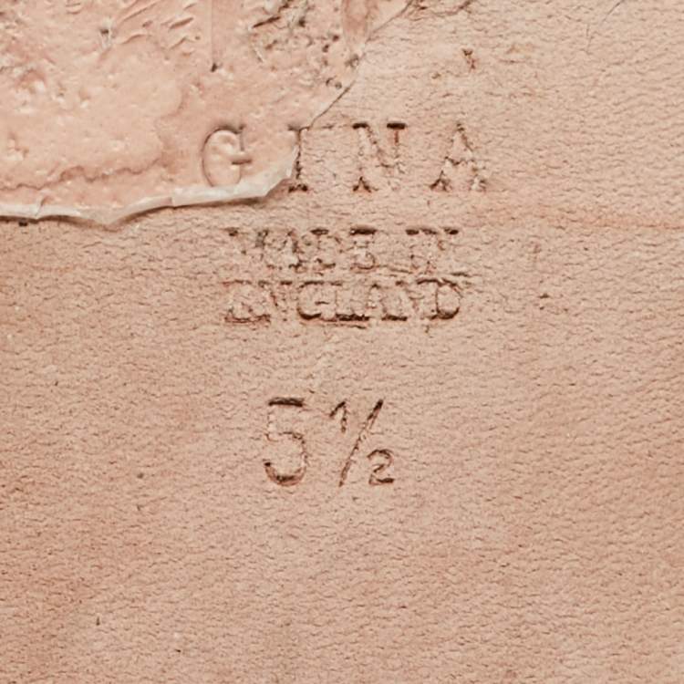 Pre Owned Gina Gold Croc Embossed Leather and Leather Crystal Embellished Flat Slides Size 38.5   