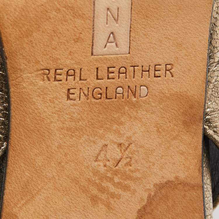 Pre Owned Gina Gold Crystal Embellished Leather Slingback Sandals Size 37.5