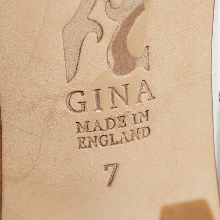 Pre Owned Gina Silver Leather Crystal Embellished Slide Sandals Size 40