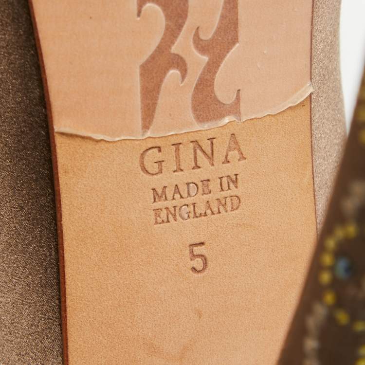 Pre Owned Gina Brown Satin Crystal Embellished Open Toe Pumps Size 38