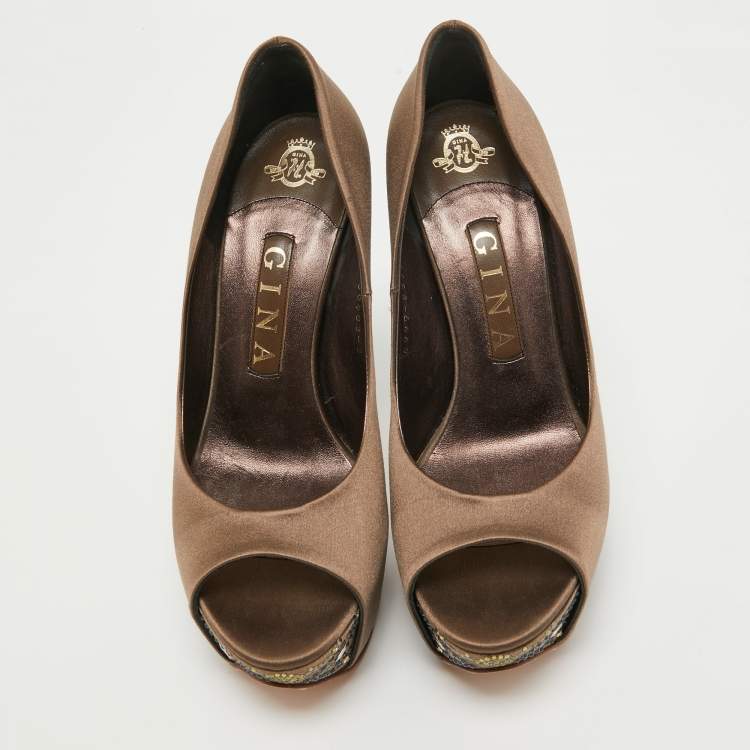 Pre Owned Gina Brown Satin Crystal Embellished Open Toe Pumps Size 38