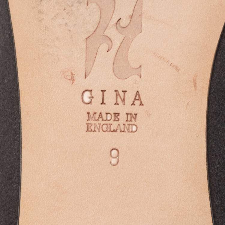 Pre Owned Gina Black Satin Crystal Embellished Ballet Flats Size 42