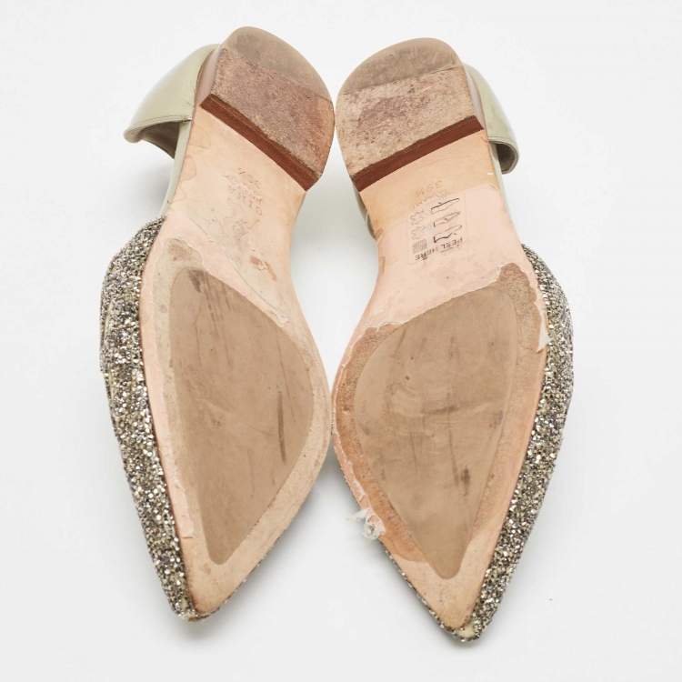 مملوكة مسبقًا Gina Metallic Leather Crystal Embellished Laser Cut D'orsay Flats Size 39.5