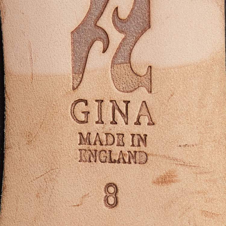 Pre Owned Gina Black Satin Crystal Embellished Ballet Flats Size 41