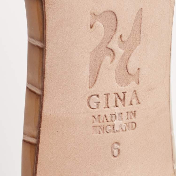 Pre Owned Gina Brown Croc Embossed Patent Leather Slide Sandals Size 39