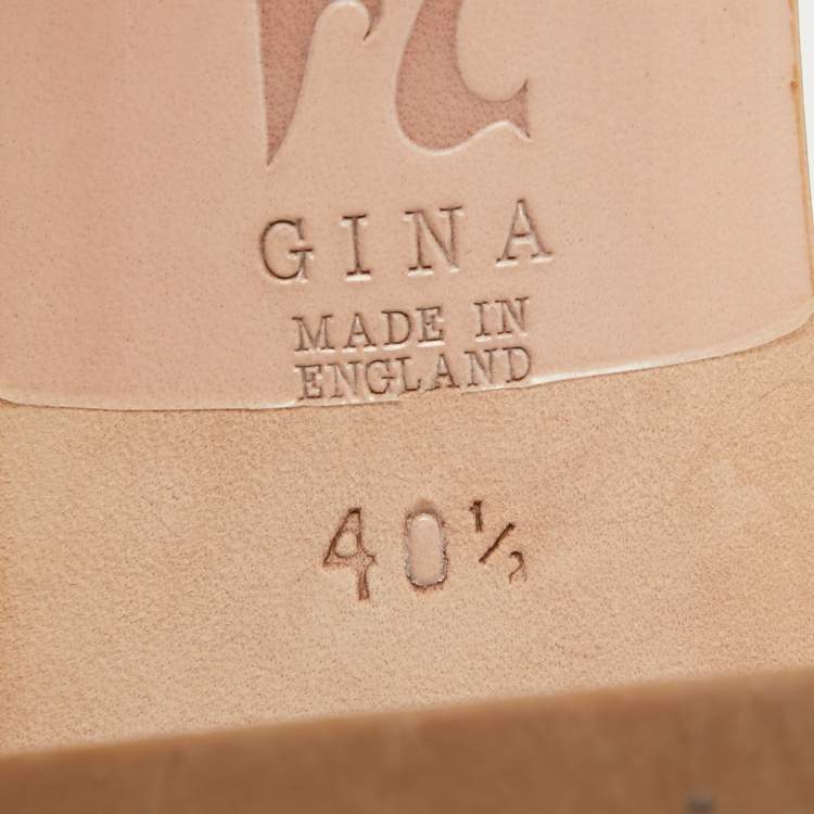 Pre Owned Gina Blue Crystal Embellished Leather Slide Sandals Size 40.5