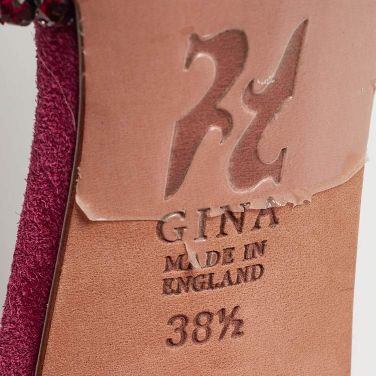 Pre Owned Gina Pink Crystal Embellished Leather Slide Sandals Size 38.5