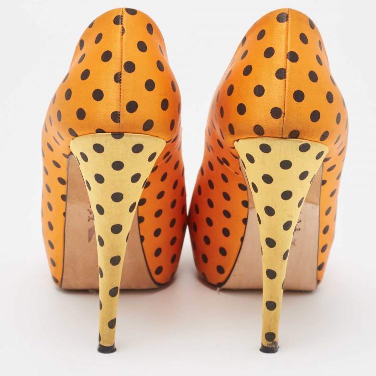 Pre Owned Gina Tricolor Polka Dot Print Satin Peep Toe Platform Pumps Size 40
