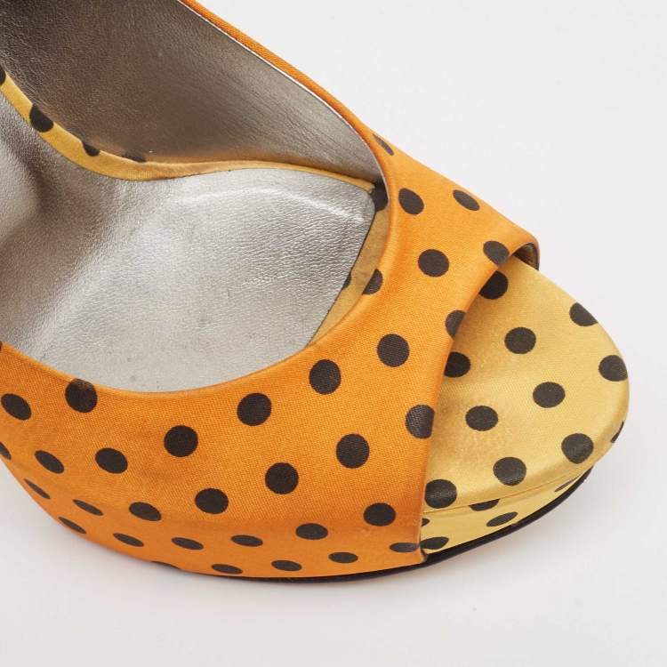 Pre Owned Gina Tricolor Polka Dot Print Satin Peep Toe Platform Pumps Size 40