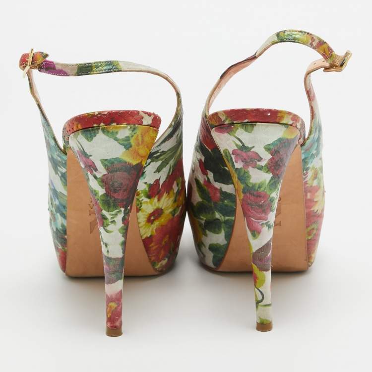 Pre Owned Gina Multicolor Python Embossed Leather Peep Toe Slingback Pumps Size  40.5