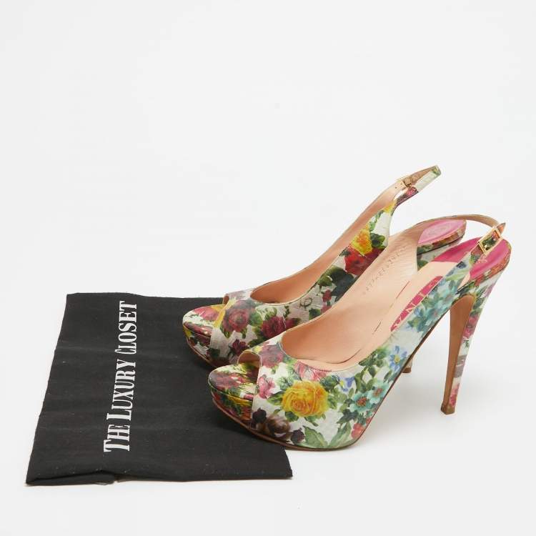 Pre Owned Gina Multicolor Python Embossed Leather Peep Toe Slingback Pumps Size  40.5