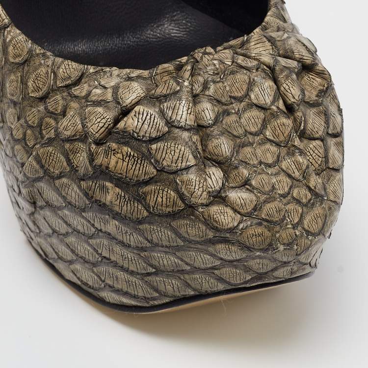 Pre Owned Gina Green Python Platform Block Heel Pumps Size 39