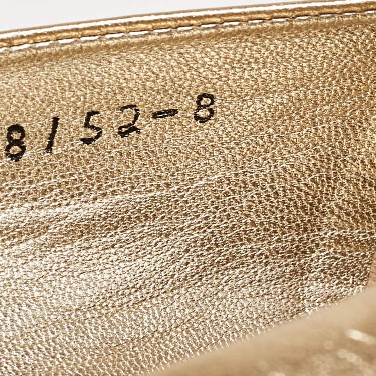 Pre Owned Gina Gold Leather and Crystal Embellished Satin Cap Toe Bow Ballet Flats Size 41