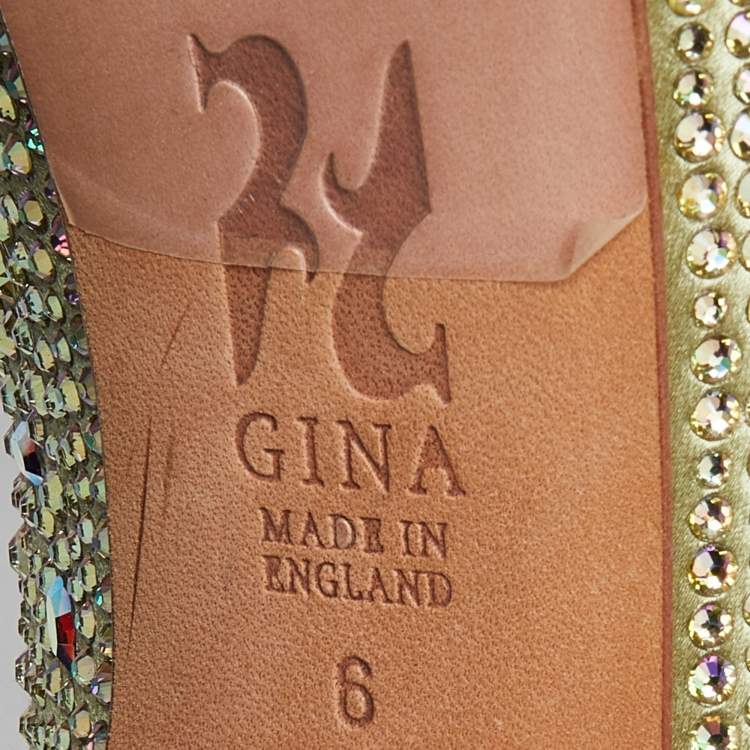 Pre Owned Gina Green Satin Crystal Embellished Platform Sandals Size 39
