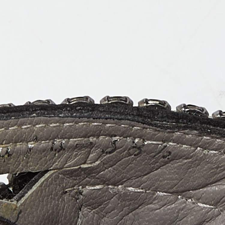 Pre Owned Gina Black Patent Leather Crystal Embellished Wedge Platform Sandals Size 38.5