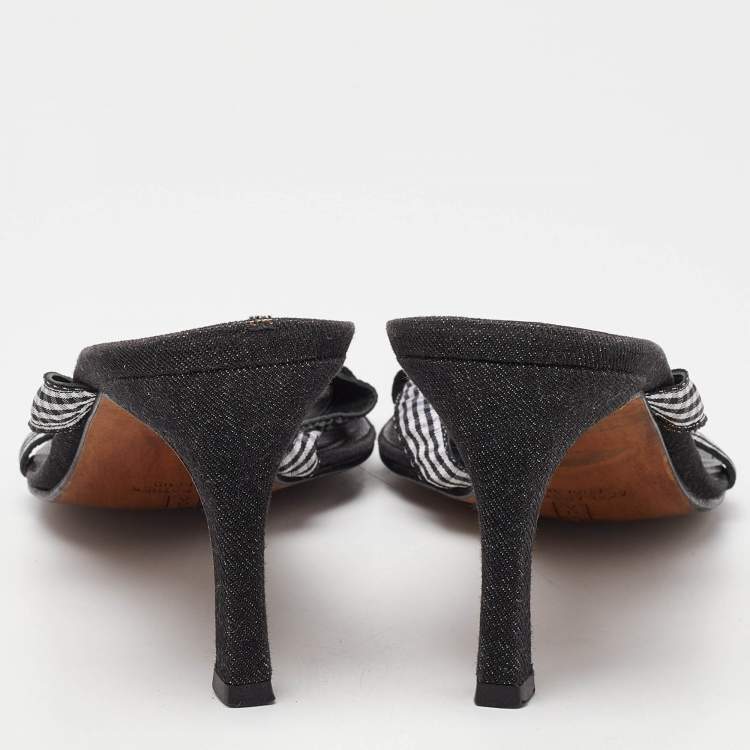 Pre Owned Gina White/Black Fabric Knotted Slide Sandals Size 39