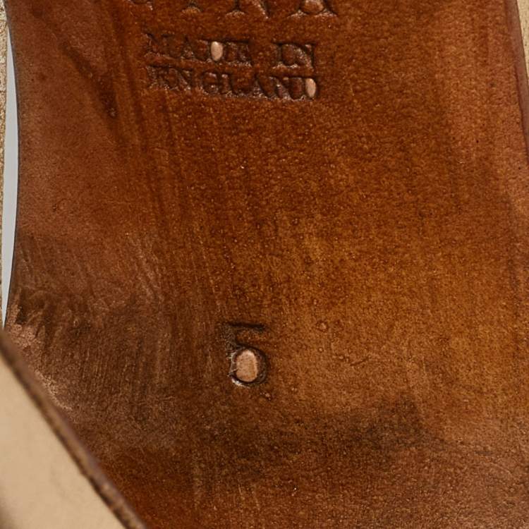 Pre Owned Gina Gold Crystal Embellished Leather Strappy Slide Sandals Size 38