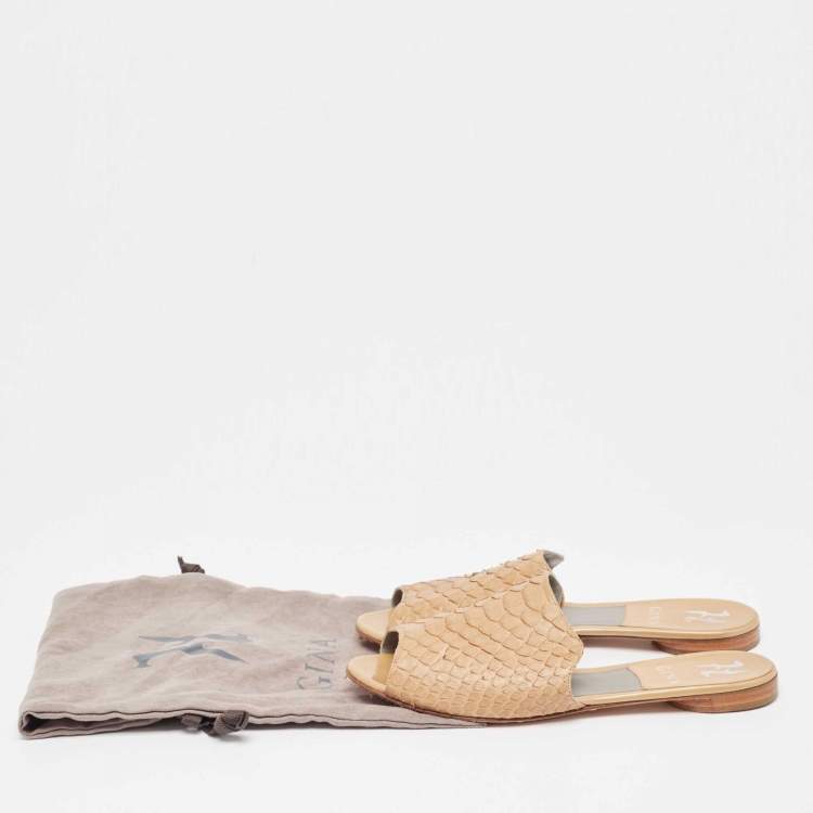 Pre Owned Gina Brown Python Flat Slides Size 36.5