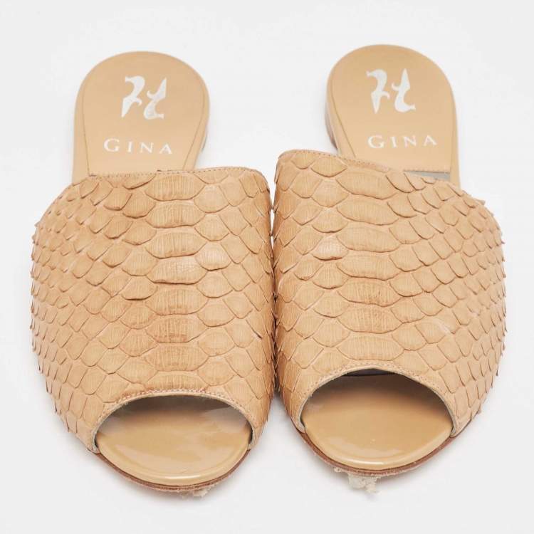 Pre Owned Gina Brown Python Flat Slides Size 36.5