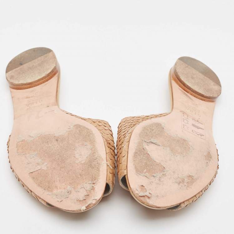 Pre Owned Gina Brown Python Flat Slides Size 36.5