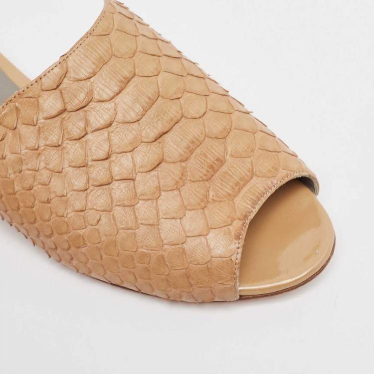 Pre Owned Gina Brown Python Flat Slides Size 36.5