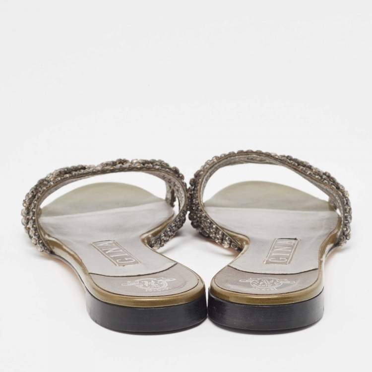 مملوكة مسبقًا Gina Green Patent Crystal Embellished Flat Slides Size 37