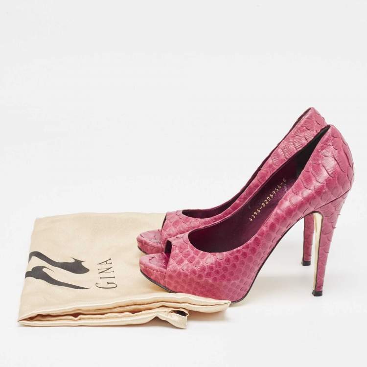 Pre Owned Gina Purple Python Open Toe Platform Pumps Size 38