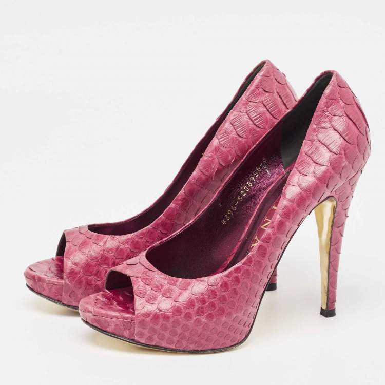 Pre Owned Gina Purple Python Open Toe Platform Pumps Size 38