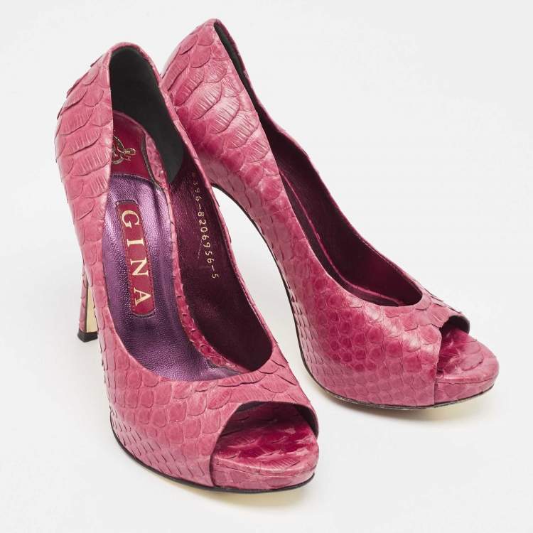 Pre Owned Gina Purple Python Open Toe Platform Pumps Size 38