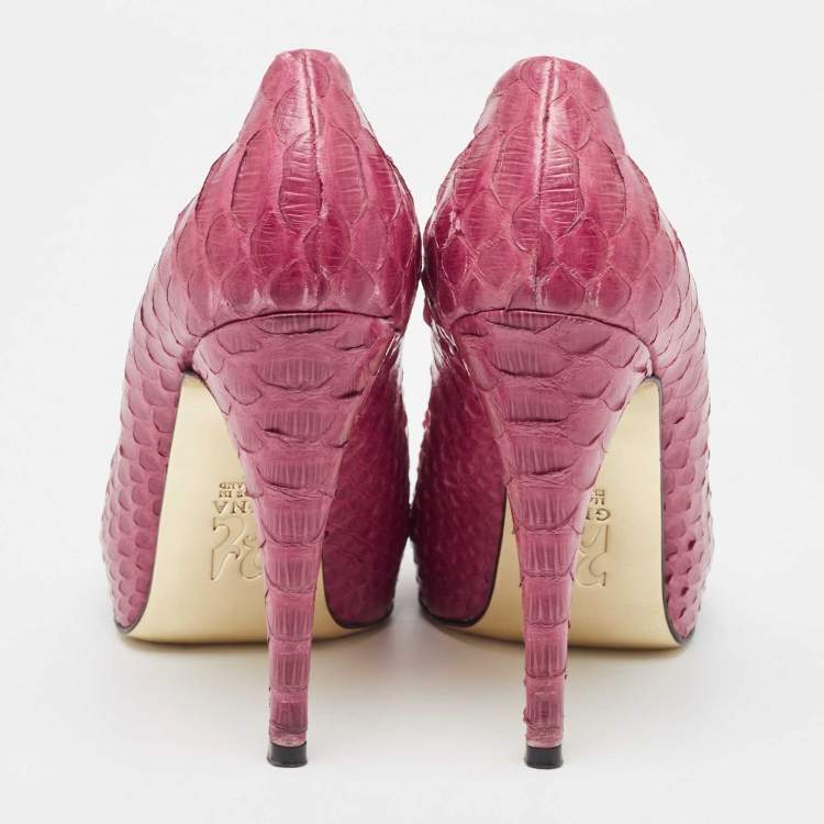 Pre Owned Gina Purple Python Open Toe Platform Pumps Size 38
