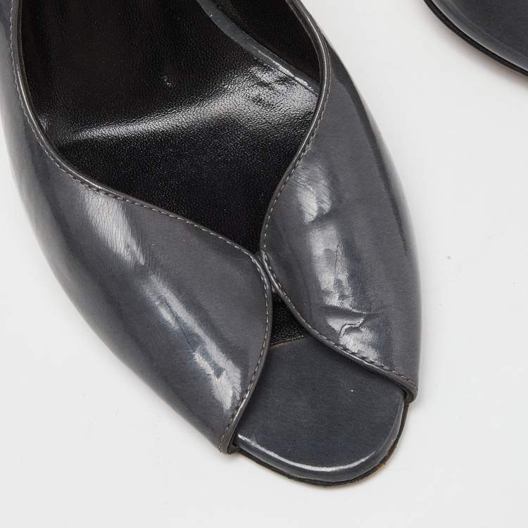 Pre Owned Gina Grey Leather Open Toe Slingback Sandals Size 37.5