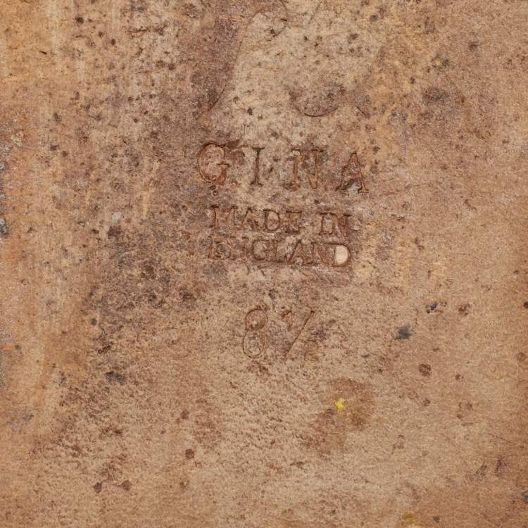 Pre Owned Gina Brown Patent Leather Crystal Embellished Zion Flat Slides Size 41.5