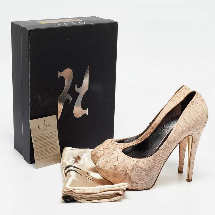 Pre Owned Gina Beige Python Leather Platform Pumps Size 39