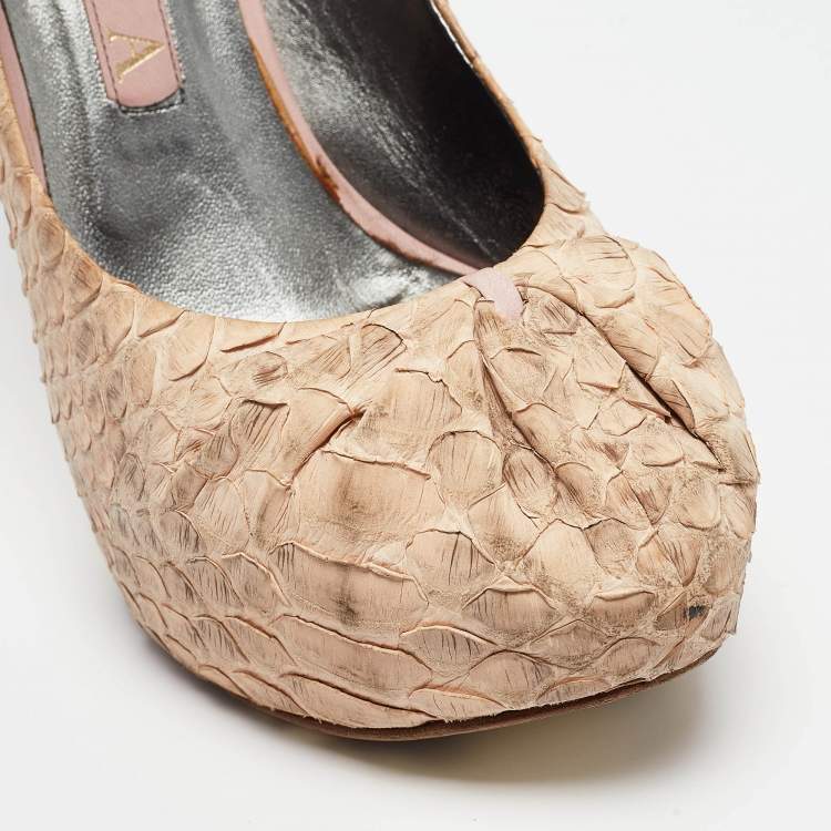 Pre Owned Gina Beige Python Leather Platform Pumps Size 39