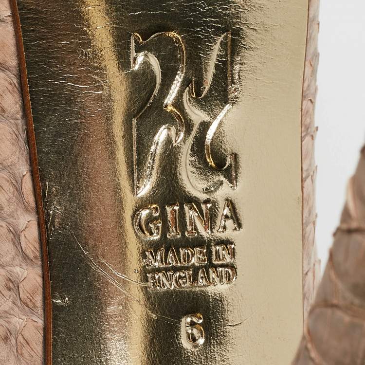 Pre Owned Gina Beige Python Leather Platform Pumps Size 39