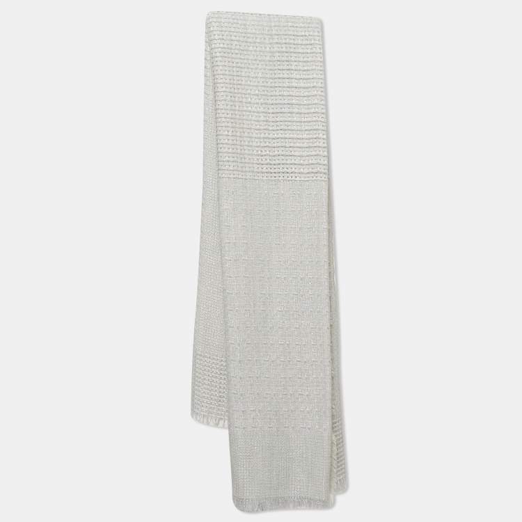 Pre Owned Giorgio Armani Grey Lurex Knit Wool Scarf 