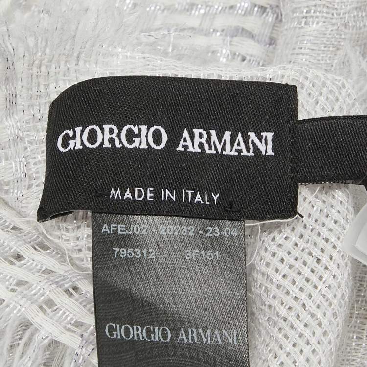 Pre Owned Giorgio Armani Grey Lurex Knit Wool Scarf 