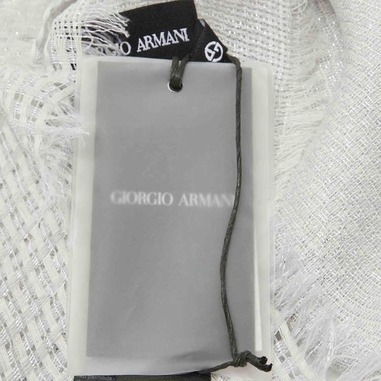 Pre Owned Giorgio Armani Grey Lurex Knit Wool Scarf 