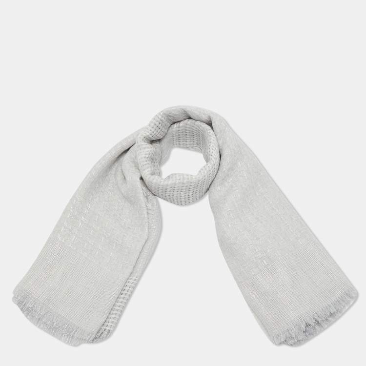 Pre Owned Giorgio Armani Grey Lurex Knit Wool Scarf 
