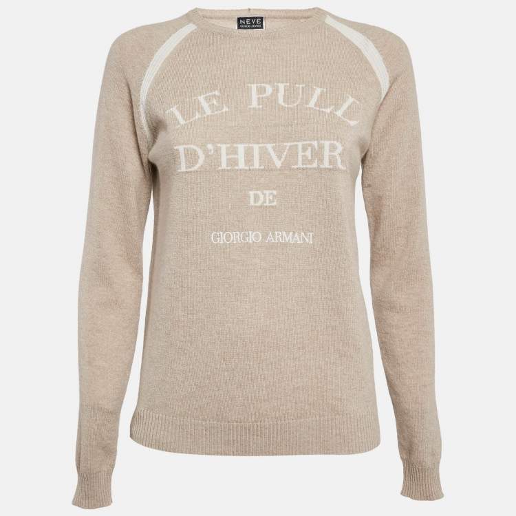 Pre Owned Giorgio Armani Neve Beige Logo Cashmere Crew Neck Sweater S