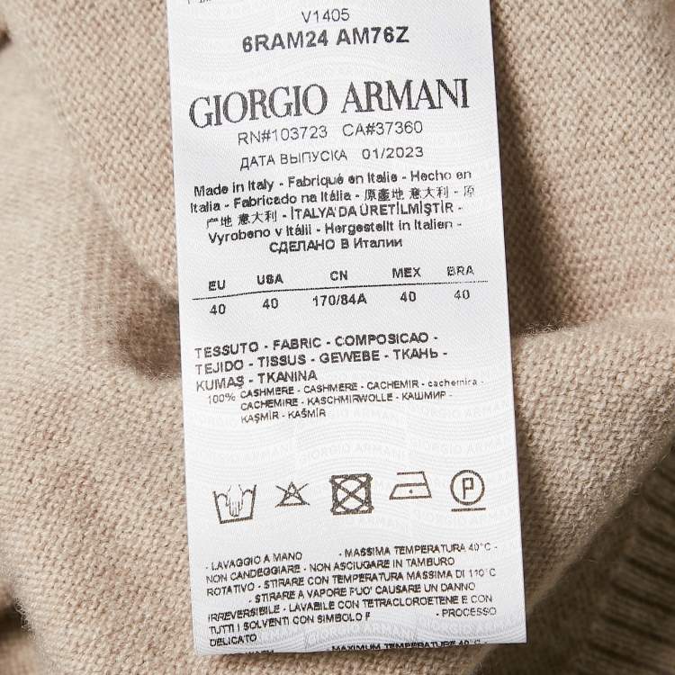 Pre Owned Giorgio Armani Neve Beige Logo Cashmere Crew Neck Sweater S