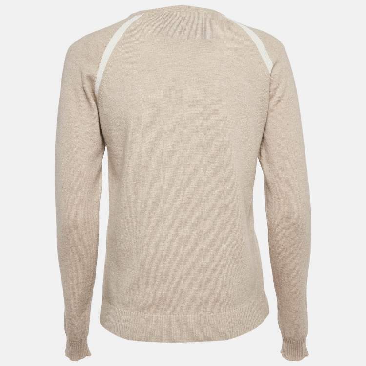 Pre Owned Giorgio Armani Neve Beige Logo Cashmere Crew Neck Sweater S
