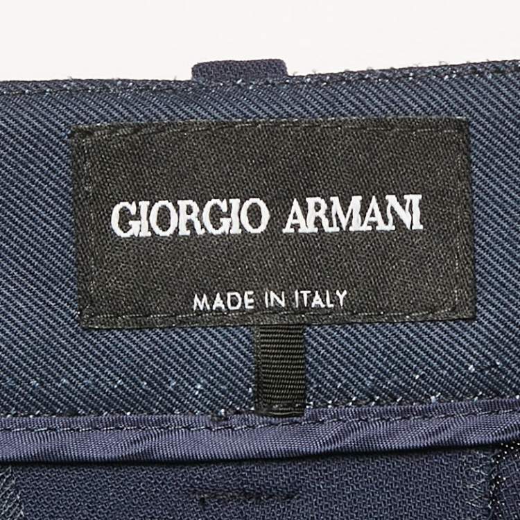 Pre Owned Giorgio Armani Navy Blue Wool Straight Leg Trousers M