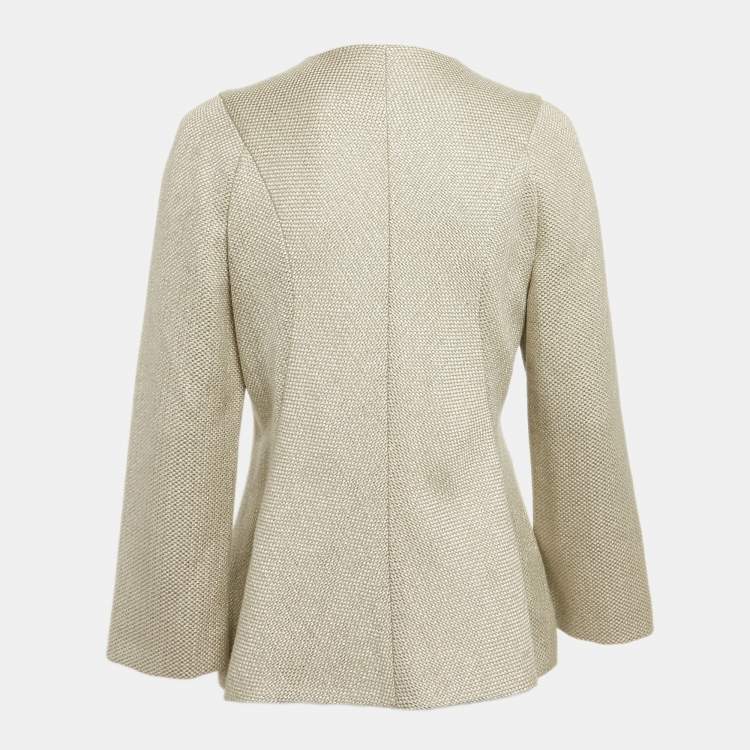 Pre Owned Giorgio Armani Gold Jacquard Zip-Up Blouse M