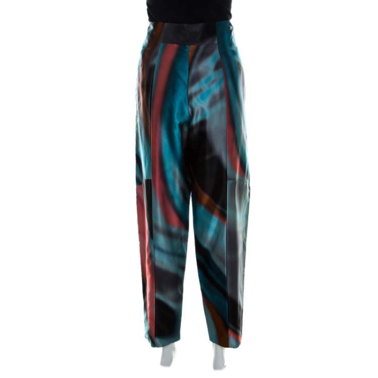 Pre Owned Giorgio Armani Multicolor Silk Satin High Waisted Pants M 
