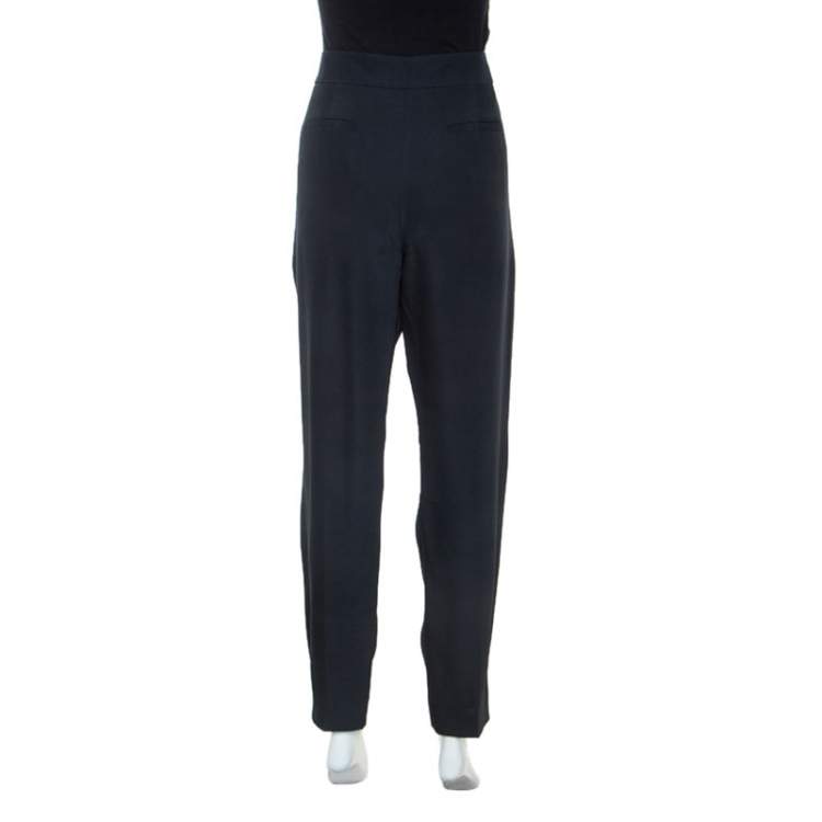 Pre Owned Giorgio Armani Dark Navy Cady Silk Blend Pleated Trousers L