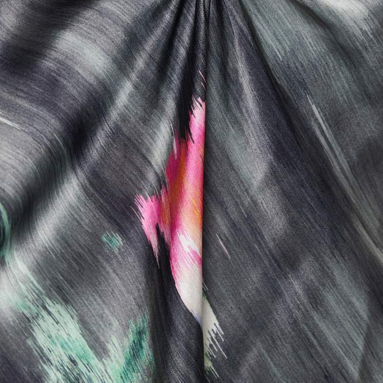 Pre Owned Giorgio Armani Grey Printed Silk Braided Strap Detail Tank Top L