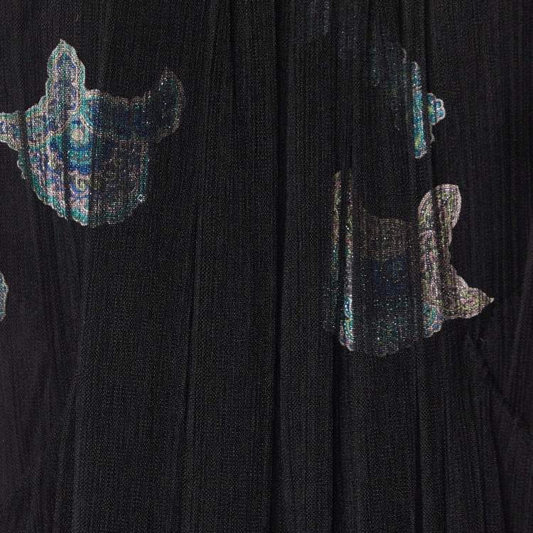 Pre Owned Giorgio Armani Black Tulle Embellished Flared Dress S