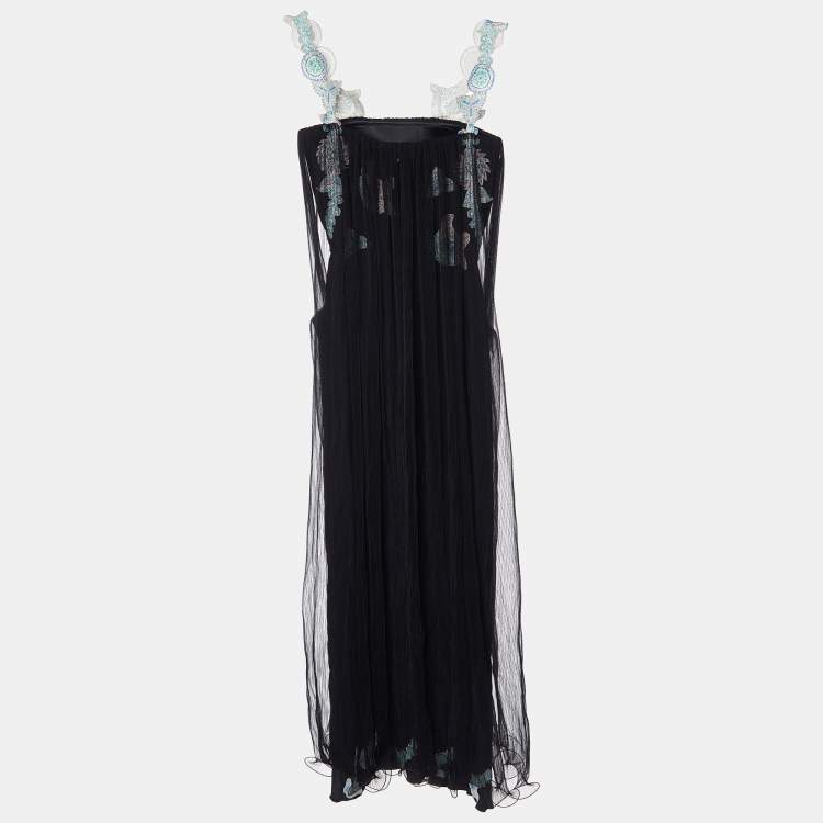 Pre Owned Giorgio Armani Black Tulle Embellished Flared Dress S
